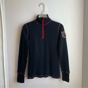 Lauren Ralph Lauren Black Henley Ribbed shirt 1/4 Zip LRL/Snowflake Logo size XS